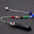 7 Chakra pendant necklace with black hexagonal crystal column and silver metal filigree - Black Agate
