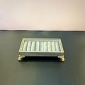 Vintage Metall-Schmucktablett in Gold mit grauem Samtfutter und acht Ringschlitzen - Acryl-Ringbox - Grau