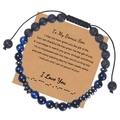 Dettaglio del bracciale morse in occhio di tigre blu e pietra lavica con biglietto - Stile per il mio figliastro (con cartolina)