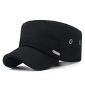 Classic black military flat top cap in premium cotton twill with metal ventilation eyelets - Black