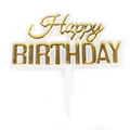 Golden Happy Birthday plastic cake topper with elegant script and bold lettering - No.6 Gold