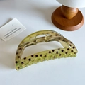 Pinza per capelli verde trasparente con pois marroni e molla in metallo dorato - Semitondo Verde 11.6cm