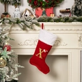 Calza di Natale in velluto rosso con lettera X dorata glitterata e bordo bianco - Lettera X