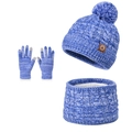 Kids' blue and white knit hat, scarf, and touch screen gloves set with warm fleece lining - Two-tone Royal Blue