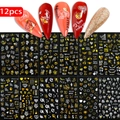 12-teiliges Nagelsticker-Set mit Herzmotiven, Blumen und Lasereffekten für Valentinstag - Gold Weiß Romantischer Rosenstil (NLS326-S1-08) / Set mit 12 Blatt