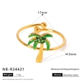 Detail view of gold stainless steel palm tree ring with 17mm size and 1.2g weight specs - Coconut Tree Style (NB-R24421)