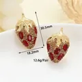 Vintage style strawberry stud earrings with red gemstones and champagne crystals - K-0872 Strawberry Shaped Stud Earrings