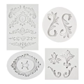 Set of 4 white silicone cake molds with classic European relief scroll and leaf patterns - Grey 4-Piece Set / Gray