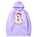 Purple Christmas hoodie with festive ghost and holiday cookies print for couples - Lavender