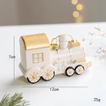 Creamy white Christmas train ornament with golden glitter details and 12cm length - Locomotive