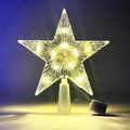 Detail of warm glow LED transparent star tree topper with battery pack and base - 15cm Striped Warm White (Button Battery)