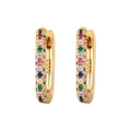 Luxurious 18K gold plated S925 silver hoop earrings with colorful zircon gemstones - Gold Circle Colorful Zirconia Ear Buckle