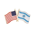 Spilla in smalto con bandiere incrociate di USA e Israele e bordo dorato lucido - Bandiere Amicizia USA Israele