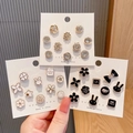 Set of 30 decorative pearl pins with cartoon and floral motifs on display cards - Xuanran Series Style