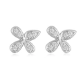 Detail of silver bow earrings with sparkling micro-set cubic zirconia crystals - Platinum White Zirconia