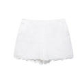 Pantalones cortos de encaje blanco para mujer con bordado calado y borde festoneado suave - XS / Shorts / Blanco