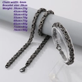 Vintage 6mm dark grey stainless steel cuban chain necklace and bracelet set jewelry - Single Byzantine Chain 6mm