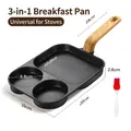 3-in-1 non-stick frying pan with medical stone coating and wood handle - Universal Version + Oil Brush / Black