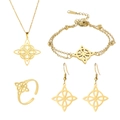 Golden Celtic knot jewelry set featuring cutout necklace, bracelet, ring, and earrings - Style H 4-Piece Set / Gold