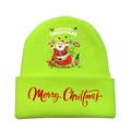 Close-up of neon green Christmas knitted hat with festive cartoon prints and embroidery - Fluorescent Green-Style B