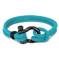 Blue double-layered braided rope bracelet with a black matte horseshoe shackle clasp - Sky Blue