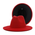 Chapeau fedora rouge bicolore en feutre de laine avec doublure noire pour l'hiver - M (56-58cm) / Extérieur Rouge Intérieur Noir