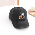 Gorra de béisbol para niños en denim negro lavado con bordado de tractor y visera curva - 52CM(2-6 Años) / Negro