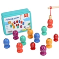 Magnetisch houten visspel in blauw blikje met 12 kleurrijke vissen voor kids - Nieuw 3D 12 Vissen + 1 Hengel / Blauw