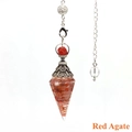 Red agate energy crystal dowsing pendulum with retro silver metal flower cap - Red Agate