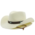 Dettaglio cappello da cowboy in paglia con perline turchesi e cinturino in pelle - M (56-58cm) / Bianco Crema