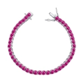 Bracelet tennis en argent S925 serti de zircons rose fuchsia de 4mm de diamètre - Rouge Rose (18cm) / Argent 925