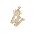 Collana hip-hop con pendente lettera W dorata con corona e pietre di zircone - Corona Lettera M