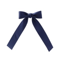 Navy blue satin ribbon bow hair clip with long streamers on a white background - Navy Blue