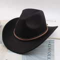 Classic black wool fedora hat with brown leather band displayed on a minimal magazine - One Size 57-58cm / Leather Braid Band / Black