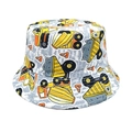 Dettaglio di un cappello da pescatore per bambini con stampa di camion da cantiere - 52-54cm / Grigio chiaro