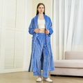Ensemble peignoir et pantalon en polaire bleu Klein pour femme avec liseré blanc contrasté - Bleu de Mer (Femme)
