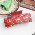 Christmas red hair claw clip with cute reindeer and tree print, festive shark hair accessory. - Christmas #2 - Rectangular / Red and Green