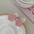 Gros plan de deux pinces à cheveux fleur rose avec texture marbre sur une assiette - Rose Sakura