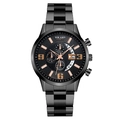 Fashionable black stainless steel quartz men's watch with triple dial and date display - Black Dial Black Band Rose Gold Pointer