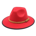 Classic red wool fedora hat with brown braided band and vintage metal buckle detail - M (56-58cm) / Red