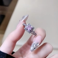 Close-up of luxury halo ring featuring square pink zircon and shimmering side stones - Pink-Purple Square Halo (JZ3891)