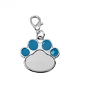 Custom silver dog tag with blue paw print and lobster clasp for pet collars - Cat Paw / Blue