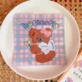 Pink and blue checkered snack bag with a cute brown bear design for cookies and candies - 3# Winged Bear