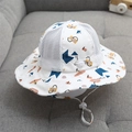 Cappello da sole per neonati con rete traspirante, motivi geometrici e cordino regolabile - 48-52cm (Regolabile) / Bianco (Quadrato Geometrico)