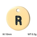 Polished gold stainless steel 10mm round charm with embossed black letter R - Letter R Gold (KLJ1395-Z)