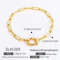 Bracelet chaîne trombone en acier inoxydable doré avec dimensions et poids - Style Chaîne Trombone (SL41269)