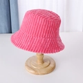 Detailed texture of pink corduroy bucket hat on a wooden stand in soft light - M (56-58cm) / Rose Red