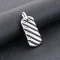 Macro detail of silver geometric dog tag pendant with 3D diagonal textured stripes - Steel Color Pendant Only (Without Chain) (KP130369-KJX)