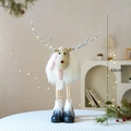 50cm Christmas reindeer plush doll with LED antlers and pink scarf for home holiday decor - White Reindeer Without Hat (LED Lighted/50cm)