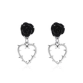 Gothic black rose earrings with silver thorn heart pendant for women jewelry set - Thorn Heart Rose Stud Earrings (10441)